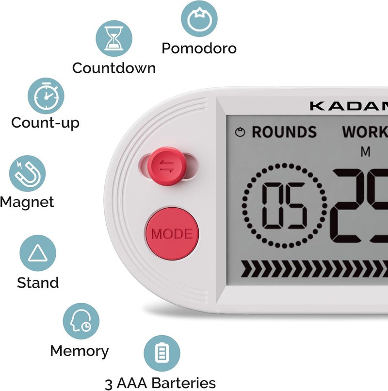 KADAMS Pomodoro Timer for Productivity Interval Countdown for Study Exams Gym Workouts Exercise HIIT Tabata -Magnets, Stand (Red) - Image 2